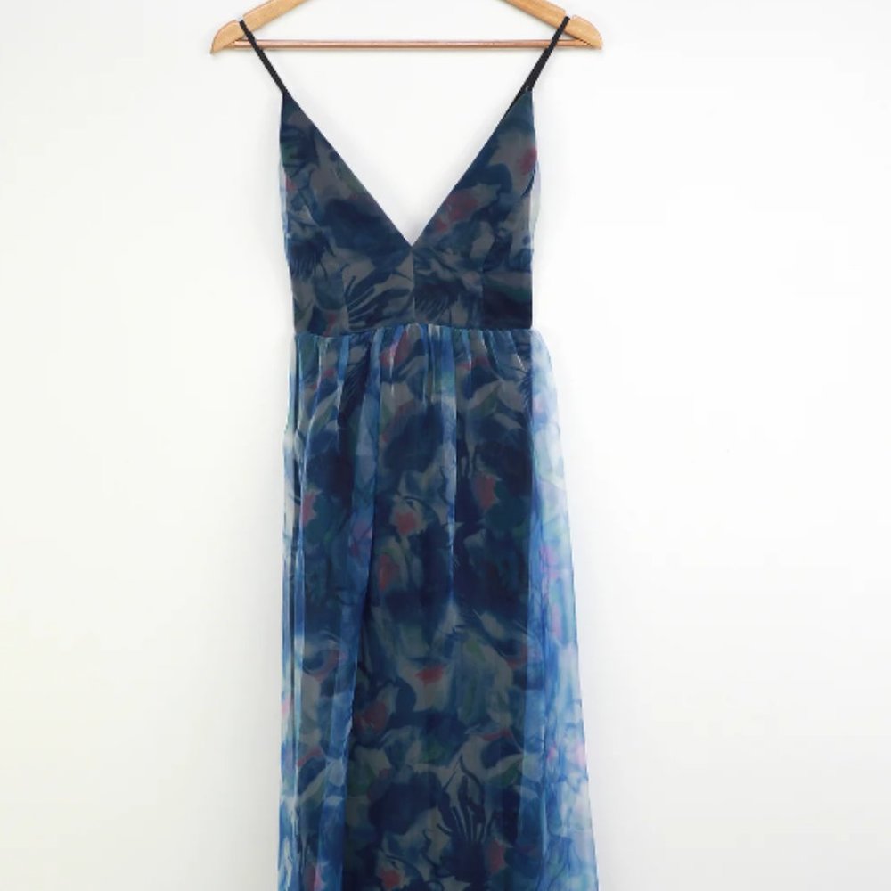 LULU'S SIZE SMALL NWT ORGANZA FLORAL MAXI DRESS
